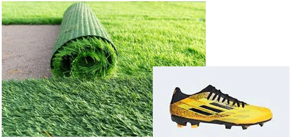Slide 42 — artificial turf and a cleated boot