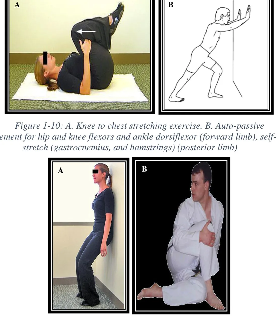 Page 11 — knee-to-chest, auto-passive, quarter squat, glute stretch
